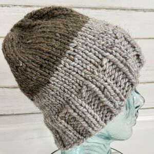 Artisan Hand-Knit Beanie – Taupe & Gray Two-Tone
